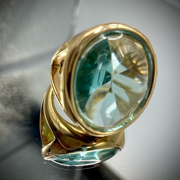 MONET signed RARE Blue Topaz Faceted Glass Gold Plated Statement Ring size 7 - Picture 2 of 15